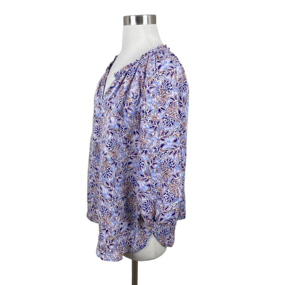 J. Jill Love Linen Purple Floral V Neck Blouse Size Large Beachy Coastal - Picture 2 of 4